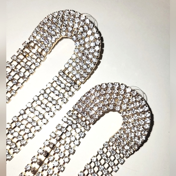 SUPER LONG RHINESTONE EARRINGS - ALL PRONG-SET BLING - Picture 5 of 7